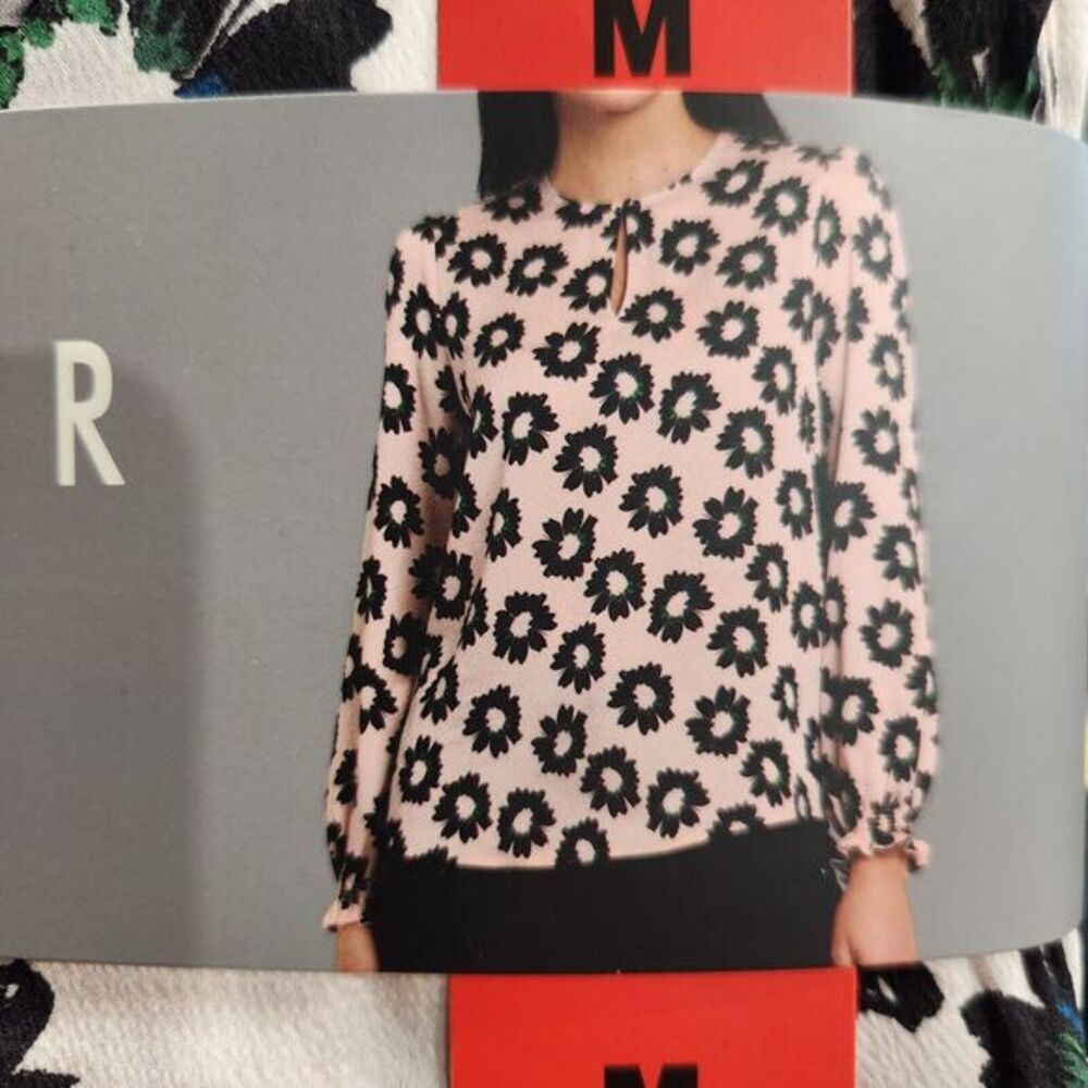 Ted Baker Long Sleeve Top With Keyhole, Flower Print‎ - Pink, Medium